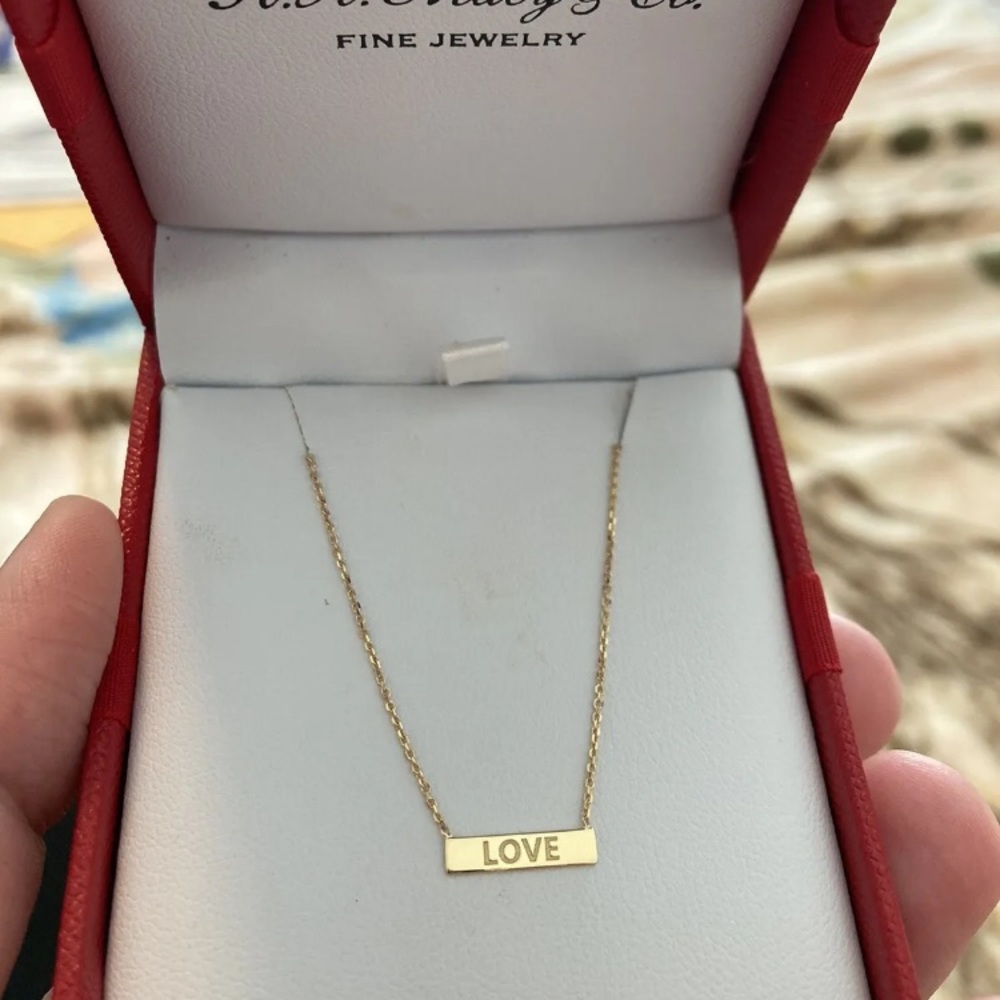 New love bar necklace in solid 10k gold